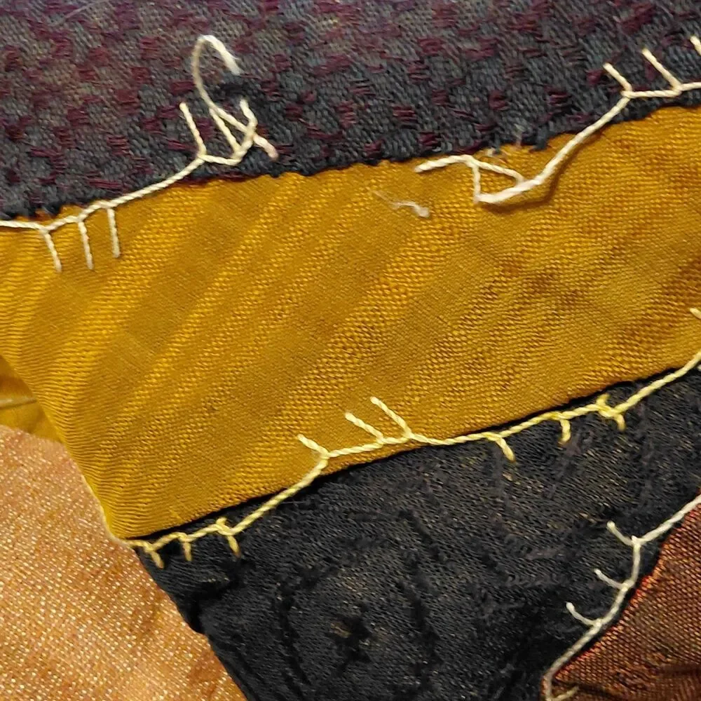 Vtg Handmade Crazy Quilt Early 20th Century Velvet Satins Heavy 78x74 Read